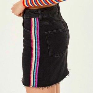 🌷SOLD🌷 Denim Skirt with Rainbow Stripe detail size 4